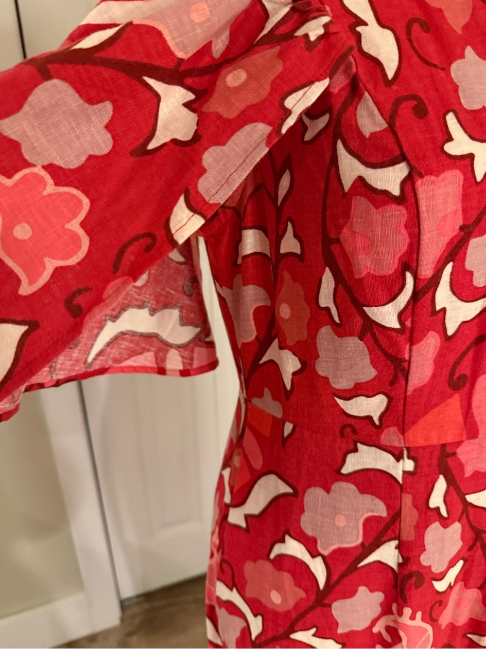 Pink Floral Midi Dress with Ruffle Hem - Picture 7 of 14